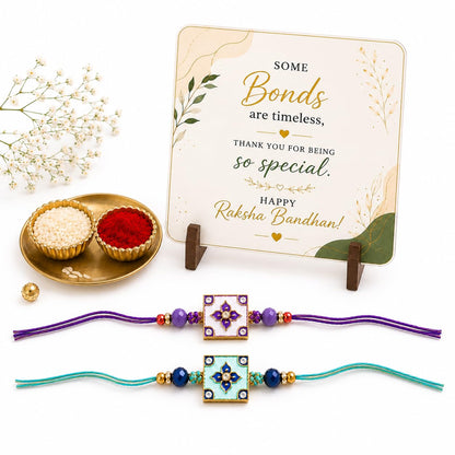 JAIPUR ACE BRO Rakhi Set of 2 for Brother | Designer Letter Rakhi Combo with Raksha Bandhan Standee, Roli Chawal and Display 