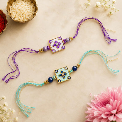 JAIPUR ACE BRO Rakhi Set of 2 for Brother | Designer Letter Rakhi Combo with Raksha Bandhan Standee, Roli Chawal and Display 
