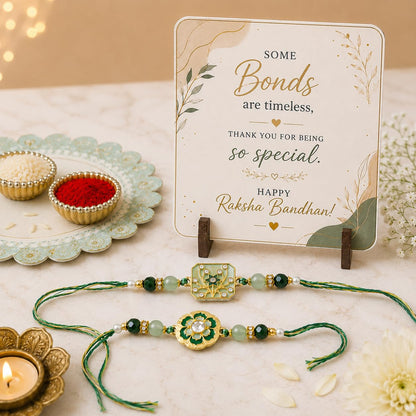 JAIPUR ACE BRO Rakhi Set of 2 for Brother | Designer Letter Rakhi Combo with Raksha Bandhan Standee, Roli Chawal and Display 