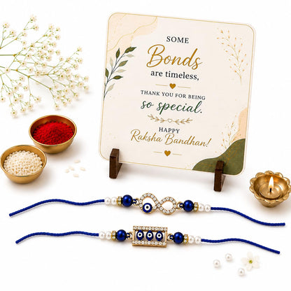 JAIPUR ACE BRO Rakhi Set of 2 for Brother | Designer Letter Rakhi Combo with Raksha Bandhan Standee, Roli Chawal and Display 