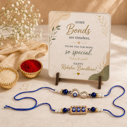 JAIPUR ACE BRO Rakhi Set of 2 for Brother | Designer Letter Rakhi Combo with Raksha Bandhan Standee, Roli Chawal and Display 