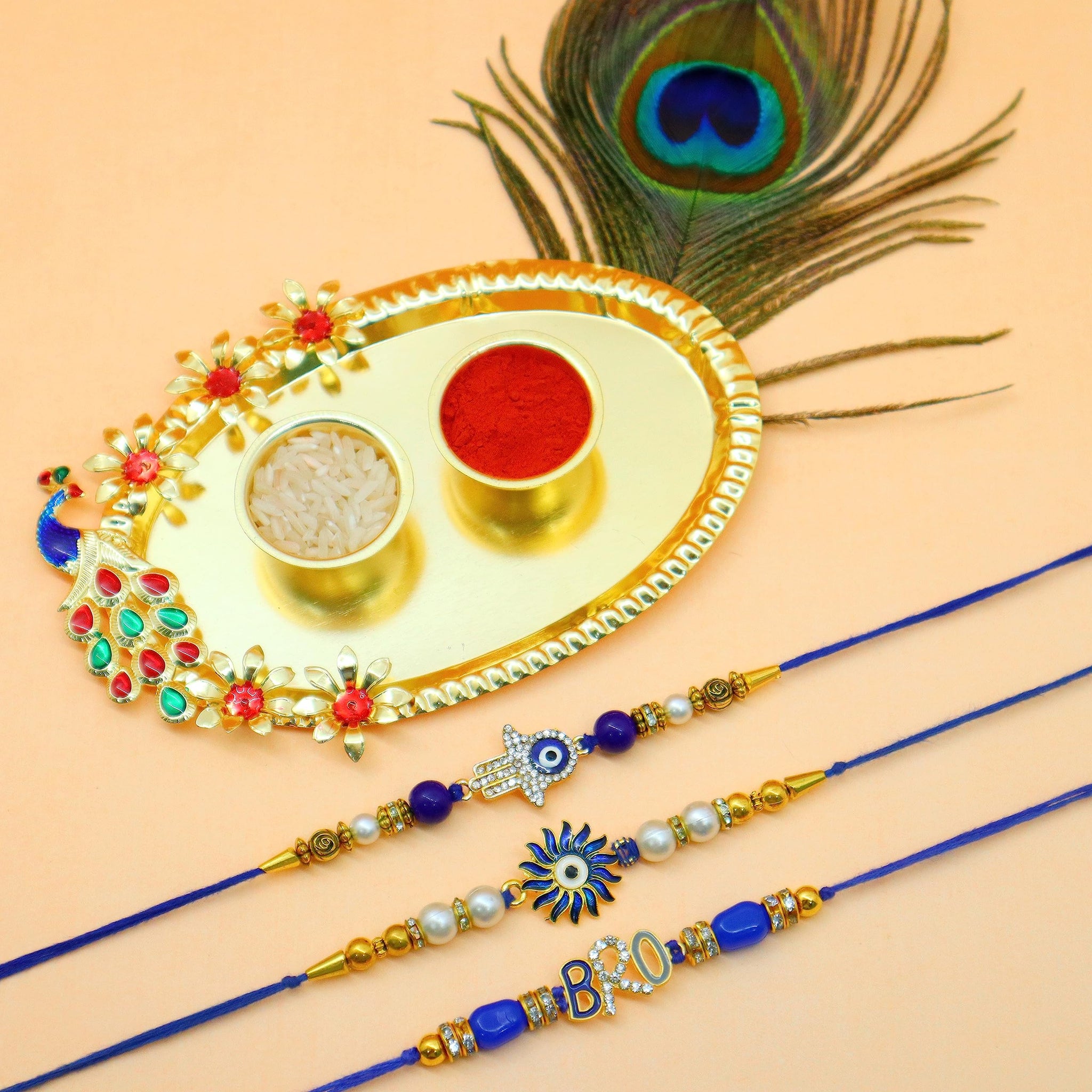JAIPUR ACE BRO Rakhi Set of 2 for Brother | Designer Letter Rakhi Combo with Raksha Bandhan Standee, Roli Chawal and Display 