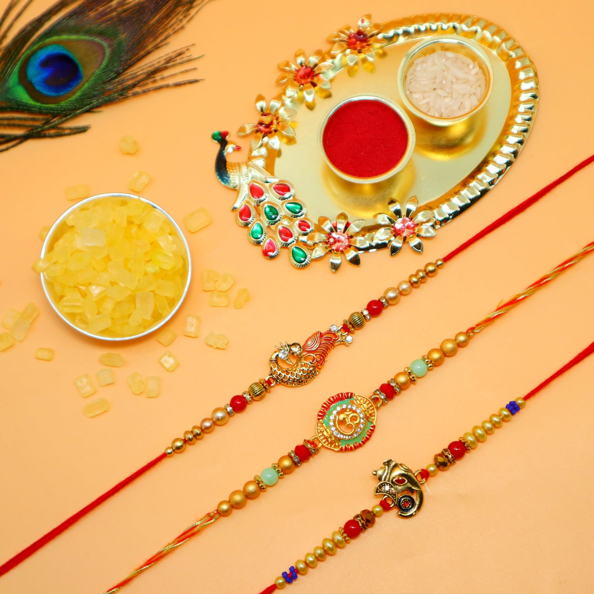 JAIPUR ACE BRO Rakhi Set of 2 for Brother | Designer Letter Rakhi Combo with Raksha Bandhan Standee, Roli Chawal and Display 