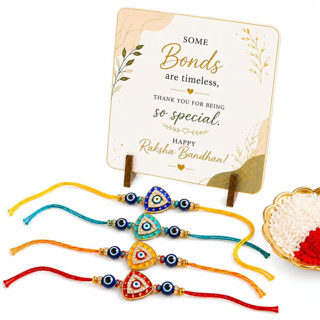 JAIPUR ACE BRO Rakhi Set of 2 for Brother | Designer Letter Rakhi Combo with Raksha Bandhan Standee, Roli Chawal and Display 