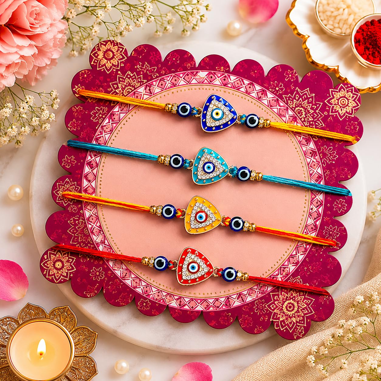 JAIPUR ACE BRO Rakhi Set of 2 for Brother | Designer Letter Rakhi Combo with Raksha Bandhan Standee, Roli Chawal and Display 