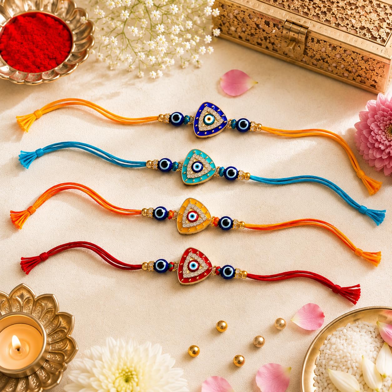 JAIPUR ACE BRO Rakhi Set of 2 for Brother | Designer Letter Rakhi Combo with Raksha Bandhan Standee, Roli Chawal and Display 