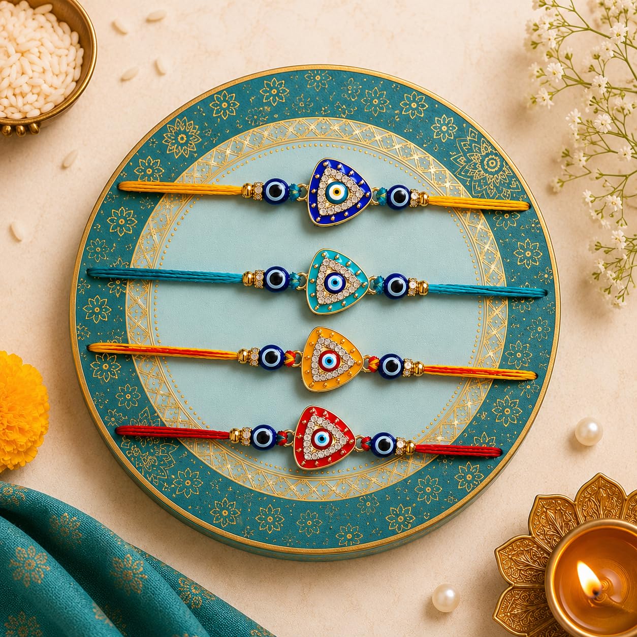 JAIPUR ACE BRO Rakhi Set of 2 for Brother | Designer Letter Rakhi Combo with Raksha Bandhan Standee, Roli Chawal and Display 