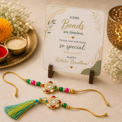 JAIPUR ACE BRO Rakhi Set of 2 for Brother | Designer Letter Rakhi Combo with Raksha Bandhan Standee, Roli Chawal and Display 