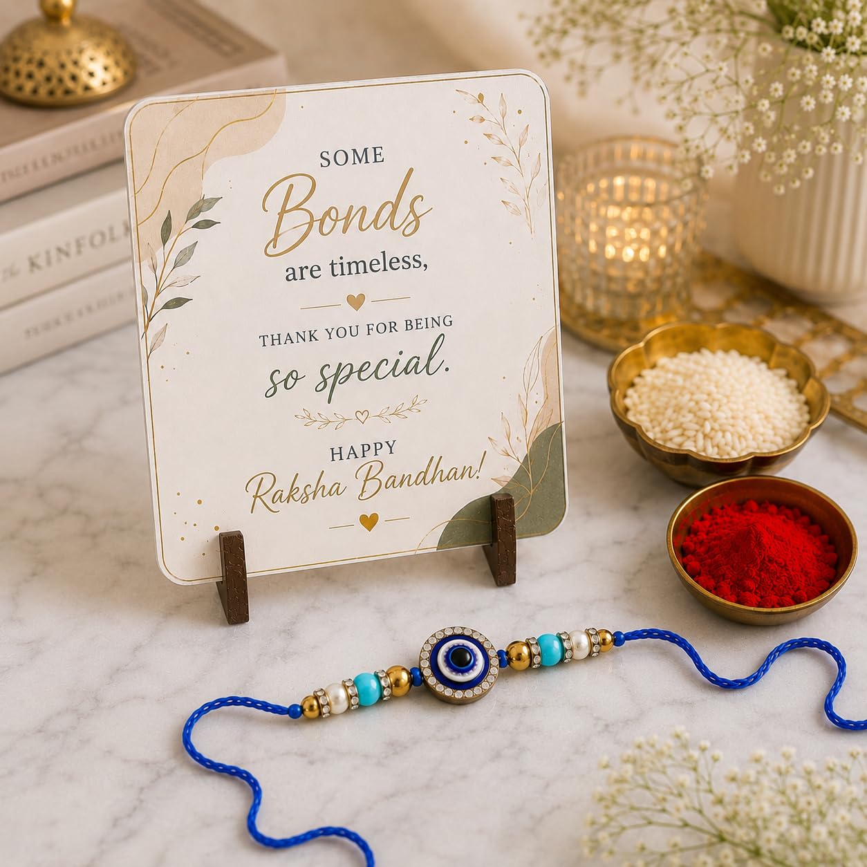 JAIPUR ACE BRO Rakhi Set of 2 for Brother | Designer Letter Rakhi Combo with Raksha Bandhan Standee, Roli Chawal and Display 