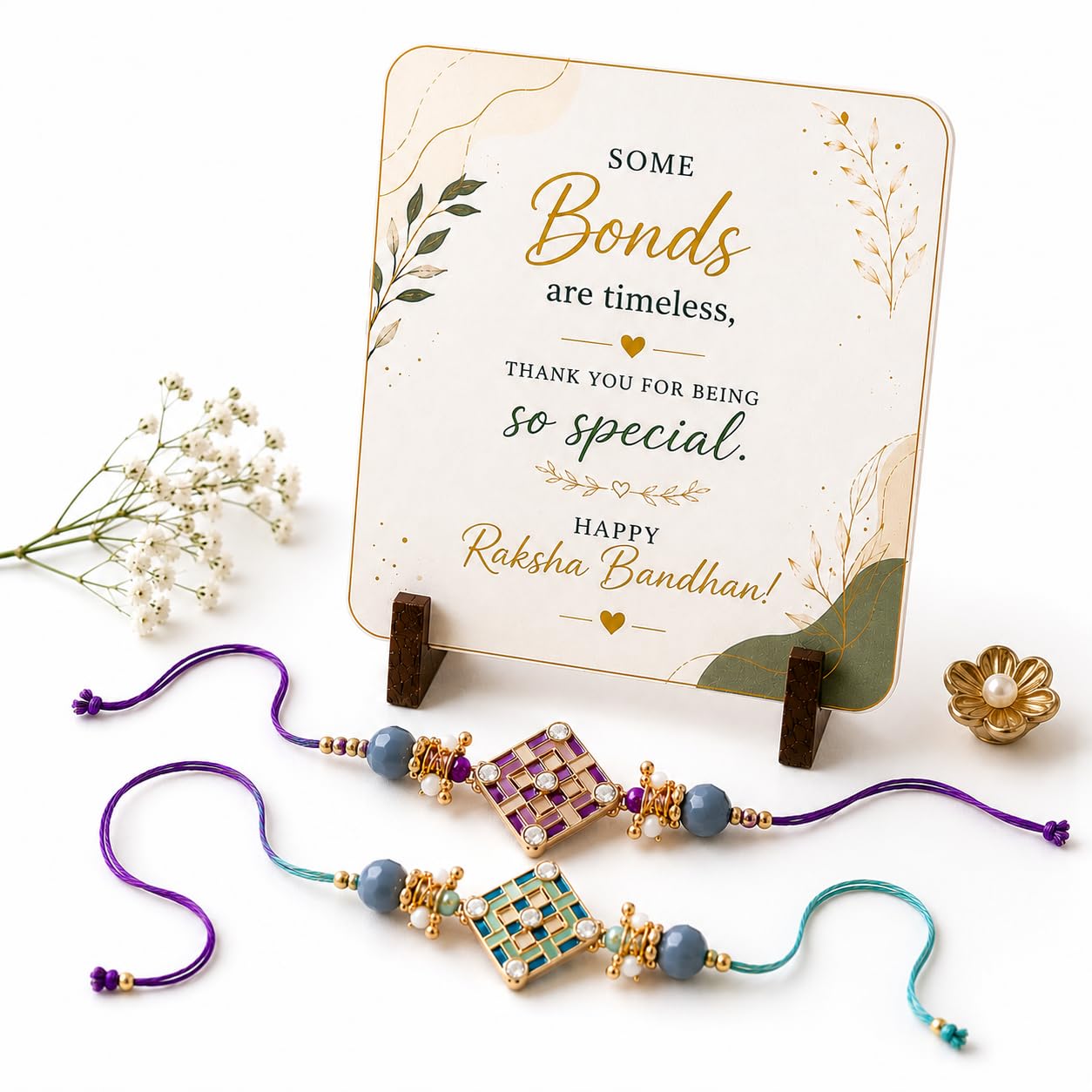 JAIPUR ACE BRO Rakhi Set of 2 for Brother | Designer Letter Rakhi Combo with Raksha Bandhan Standee, Roli Chawal and Display 