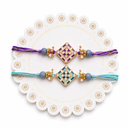 JAIPUR ACE BRO Rakhi Set of 2 for Brother | Designer Letter Rakhi Combo with Raksha Bandhan Standee, Roli Chawal and Display 