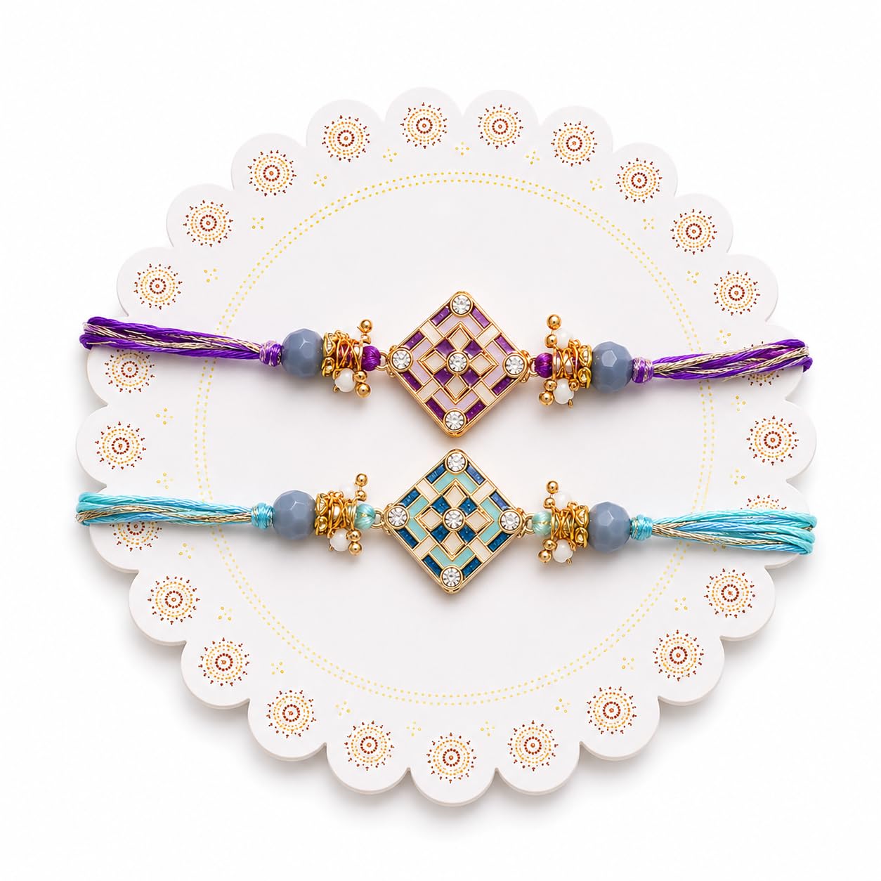 JAIPUR ACE BRO Rakhi Set of 2 for Brother | Designer Letter Rakhi Combo with Raksha Bandhan Standee, Roli Chawal and Display 