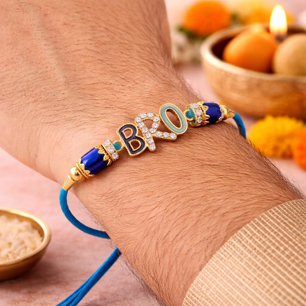 JAIPUR ACE BRO Rakhi Set of 2 for Brother | Designer Letter Rakhi Combo with Raksha Bandhan Standee, Roli Chawal and Display 