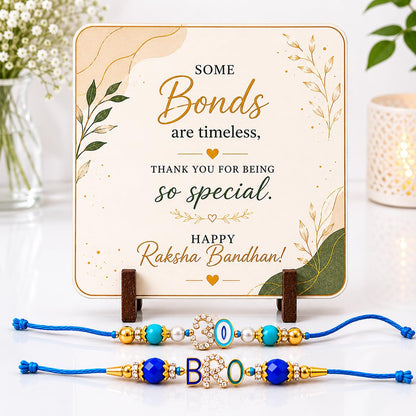 JAIPUR ACE BRO Rakhi Set of 2 for Brother | Designer Letter Rakhi Combo with Raksha Bandhan Standee, Roli Chawal and Display 