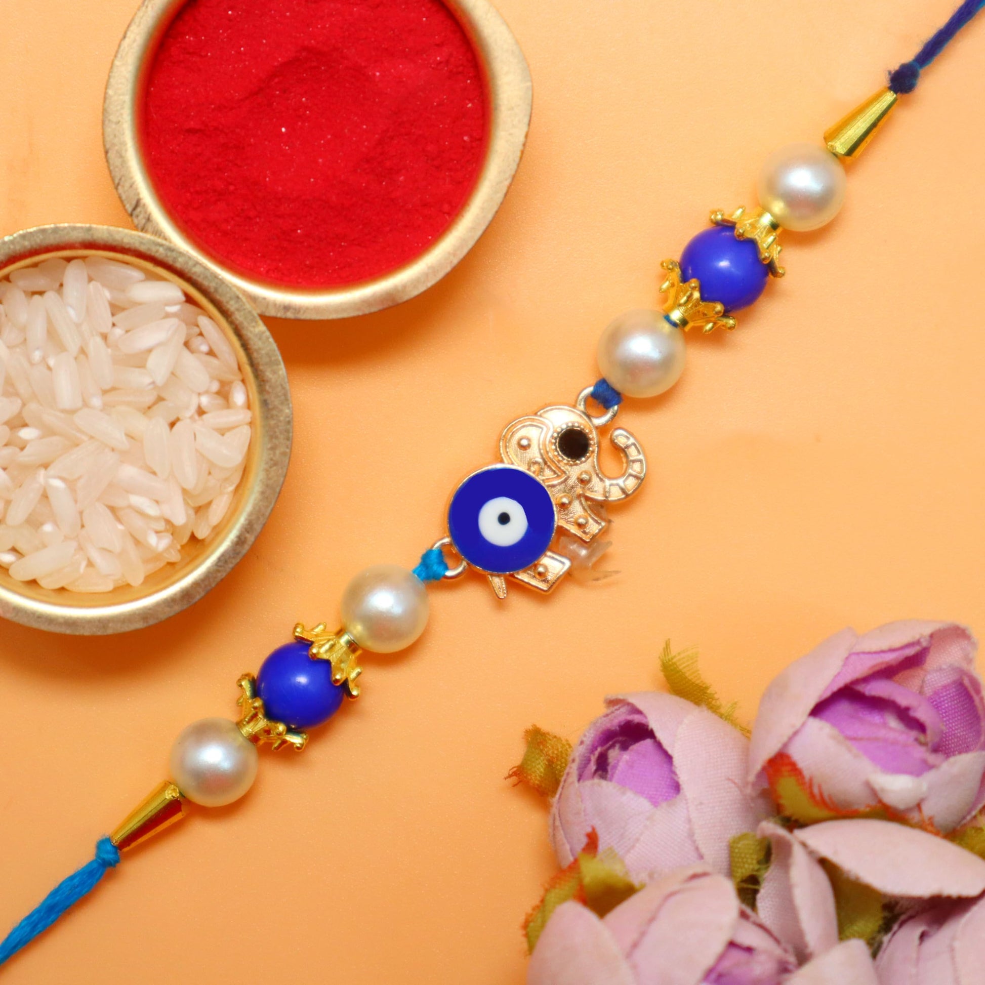 Jaipur Ace Evil Eye Bhaiya Bhabhi Rakhi with 2 Kids Rakhi, Bowl Set, Chocolate, Tilak & Shagun Envelope | Gift Hamper Combo f