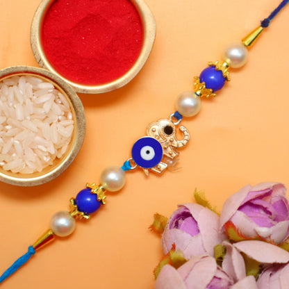 Jaipur Ace Evil Eye Bhaiya Bhabhi Rakhi with 2 Kids Rakhi, Bowl Set, Chocolate, Tilak & Shagun Envelope | Gift Hamper Combo f
