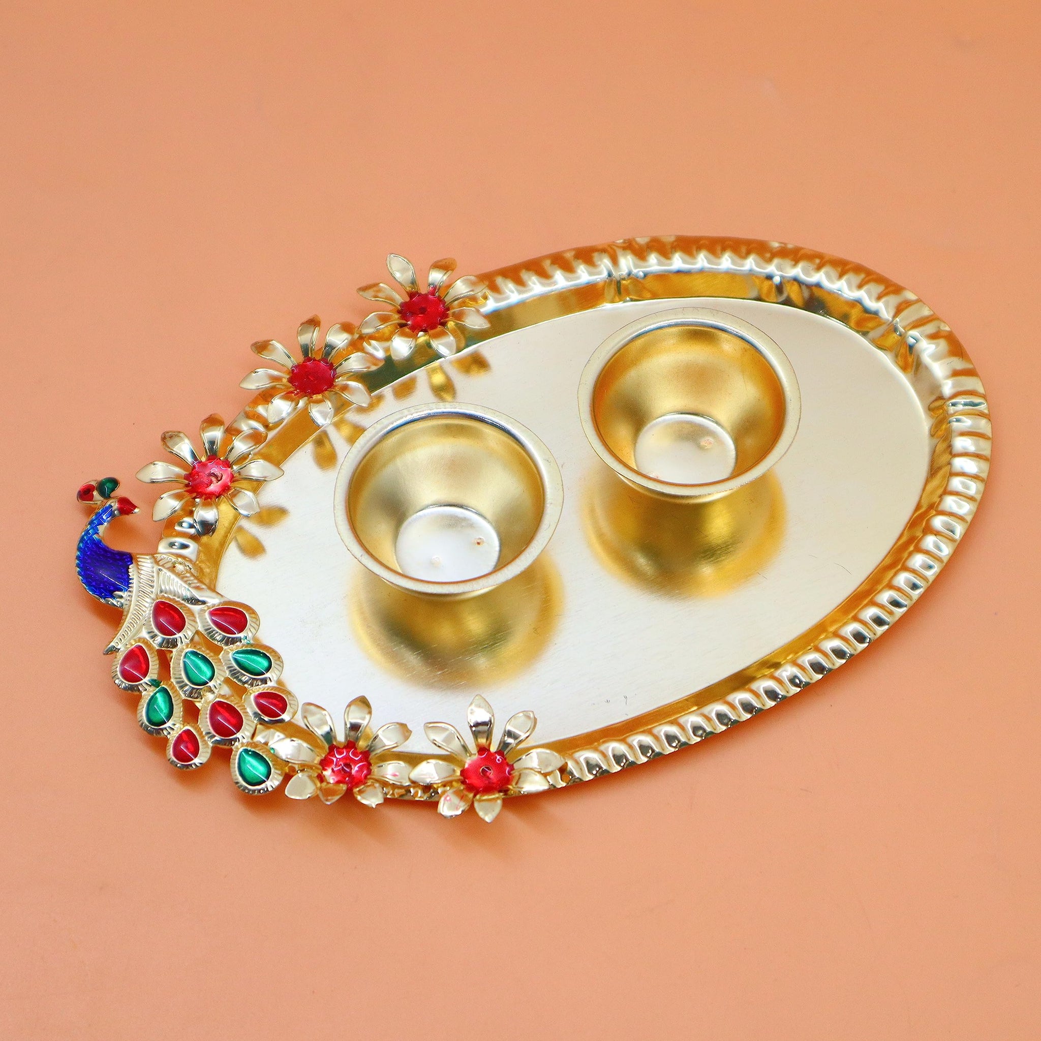 JAIPUR ACE Mens Rakhi Combo Set of 2 Floral Rakhi Elegant Beads Rakhi with Golden Pooja Thali and Roli for Bro/Brother/Raksha
