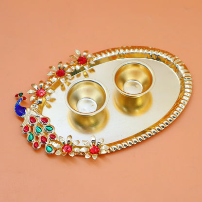 JAIPUR ACE Mens Rakhi Combo Set of 2 Floral Rakhi Elegant Beads Rakhi with Golden Pooja Thali and Roli for Bro/Brother/Raksha