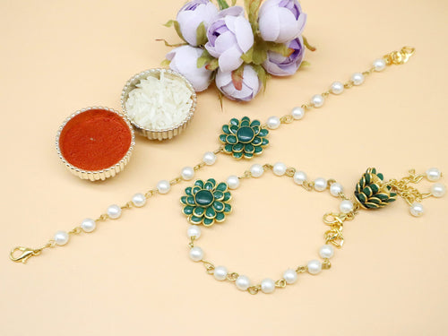 JAIPUR ACE Pearl Crafted Bhaiya Bhabhi Lumba Rakhi Set for Brother, Rakhi for Bhai and Bhabhi