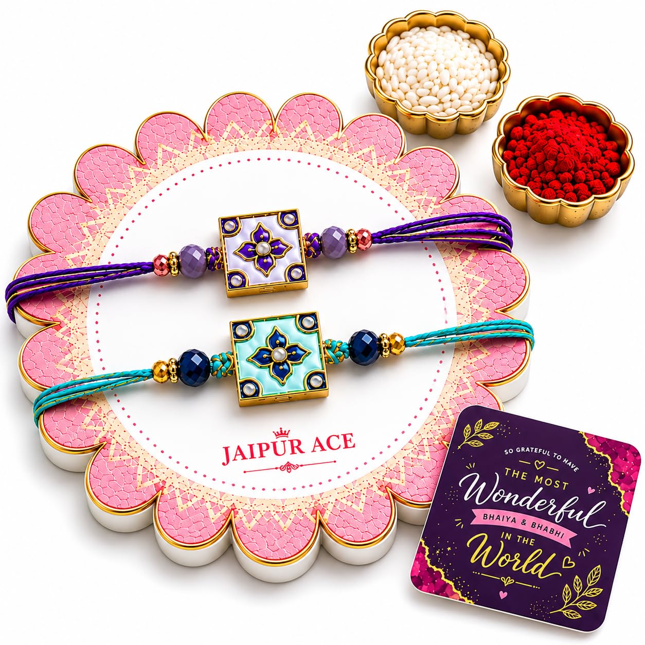 JAIPUR ACE Designer Rakhi Combo with Fridge Magnet |Fancy Thread for Bhaiya Bhabhi | Rakshabandhan Gift Set with Decorative C