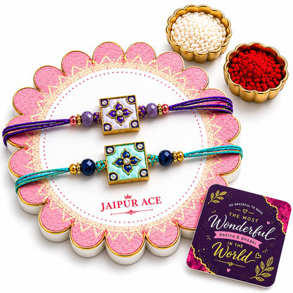JAIPUR ACE Designer Rakhi Combo with Fridge Magnet |Fancy Thread for Bhaiya Bhabhi | Rakshabandhan Gift Set with Decorative C