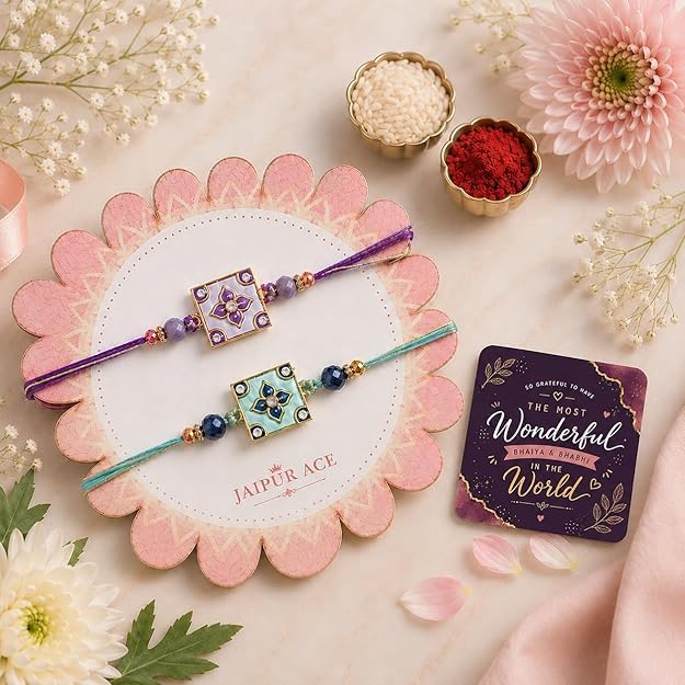 JAIPUR ACE Designer Rakhi Combo with Fridge Magnet |Fancy Thread for Bhaiya Bhabhi | Rakshabandhan Gift Set with Decorative C