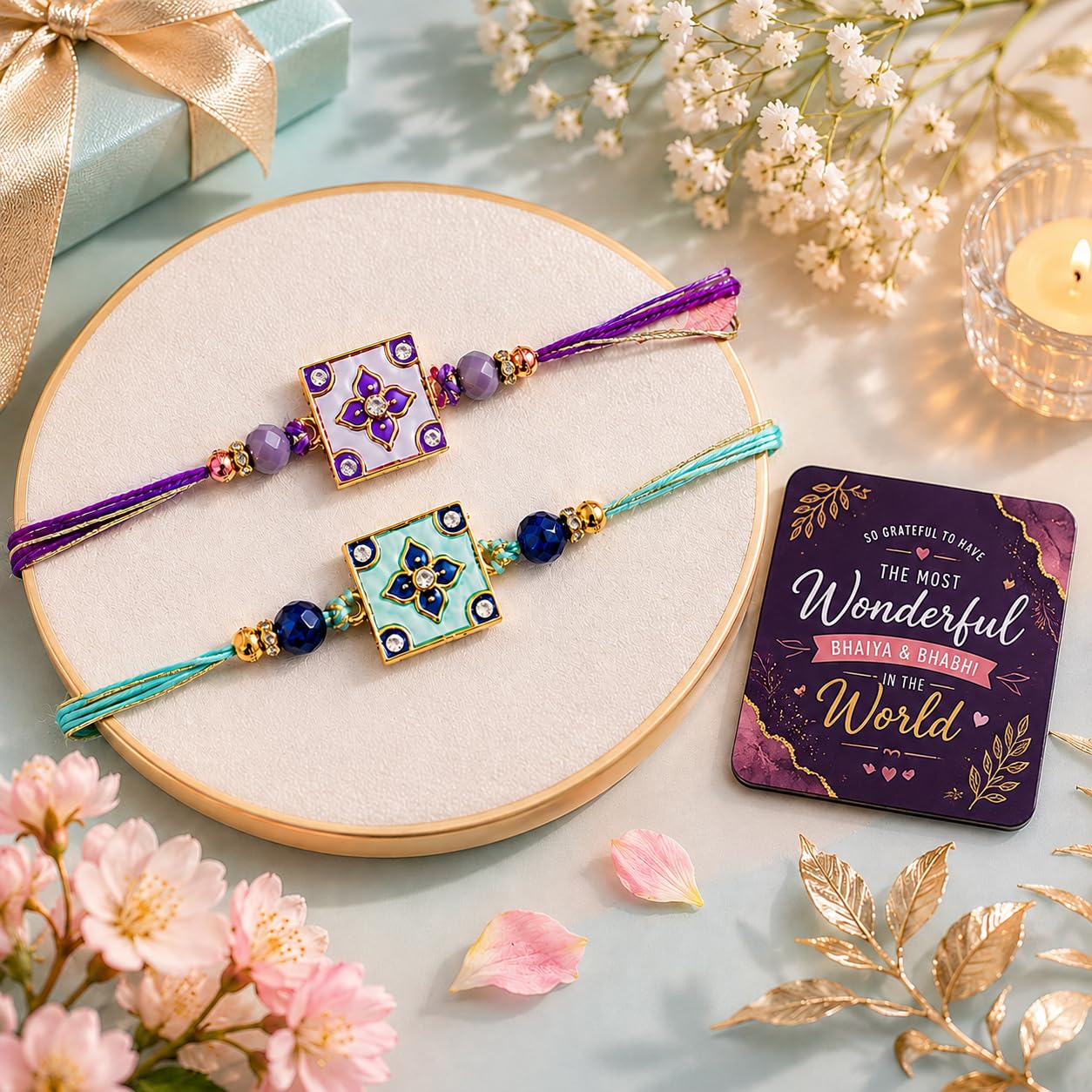 JAIPUR ACE Designer Rakhi Combo with Fridge Magnet |Fancy Thread for Bhaiya Bhabhi | Rakshabandhan Gift Set with Decorative C