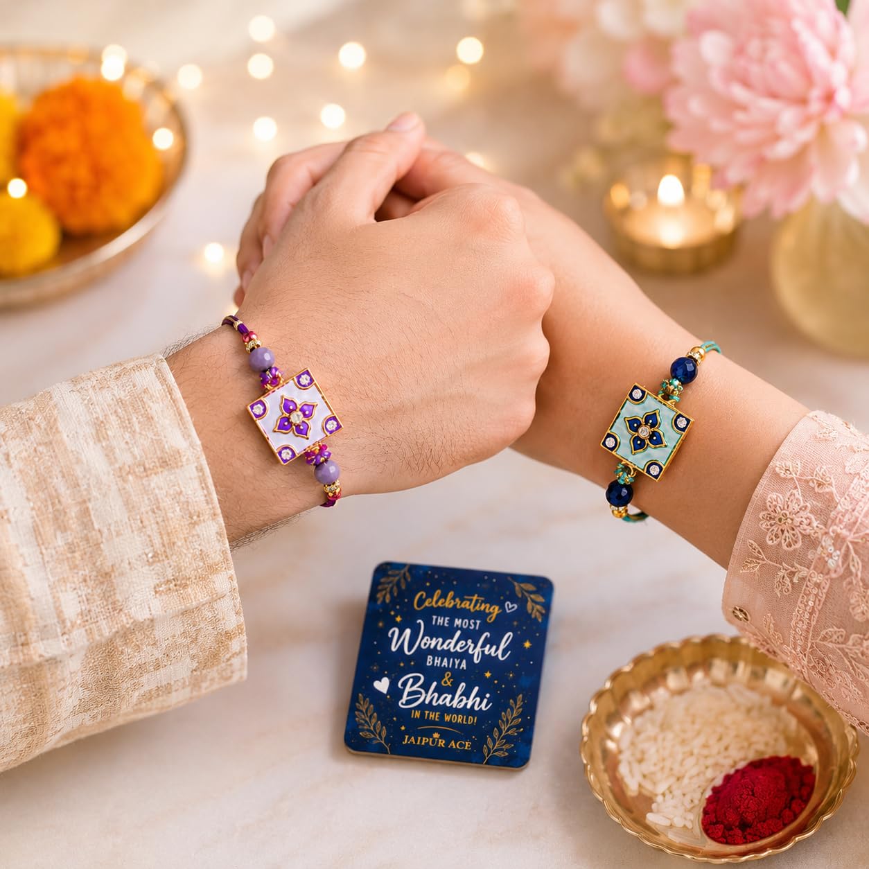 JAIPUR ACE Designer Rakhi Combo with Fridge Magnet |Fancy Thread for Bhaiya Bhabhi | Rakshabandhan Gift Set with Decorative C