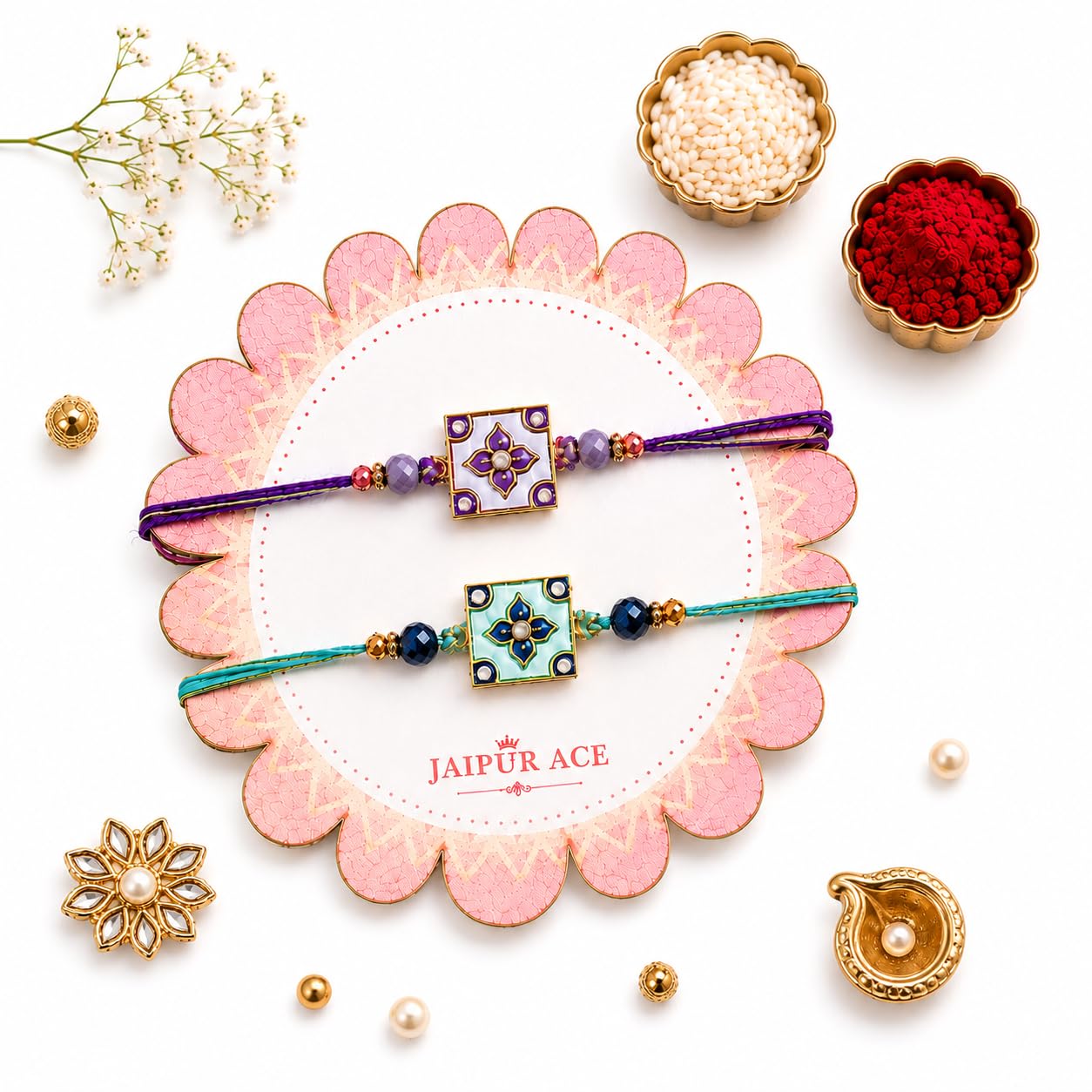 JAIPUR ACE Designer Rakhi Combo with Fridge Magnet |Fancy Thread for Bhaiya Bhabhi | Rakshabandhan Gift Set with Decorative C