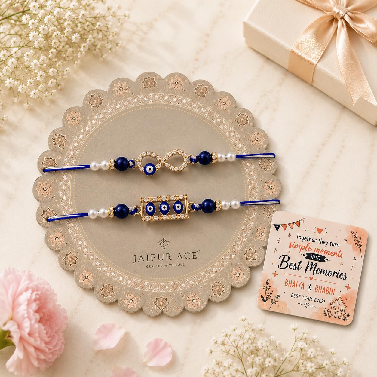 JAIPUR ACE Designer Rakhi Combo with Fridge Magnet |Fancy Thread for Bhaiya Bhabhi | Rakshabandhan Gift Set with Decorative C