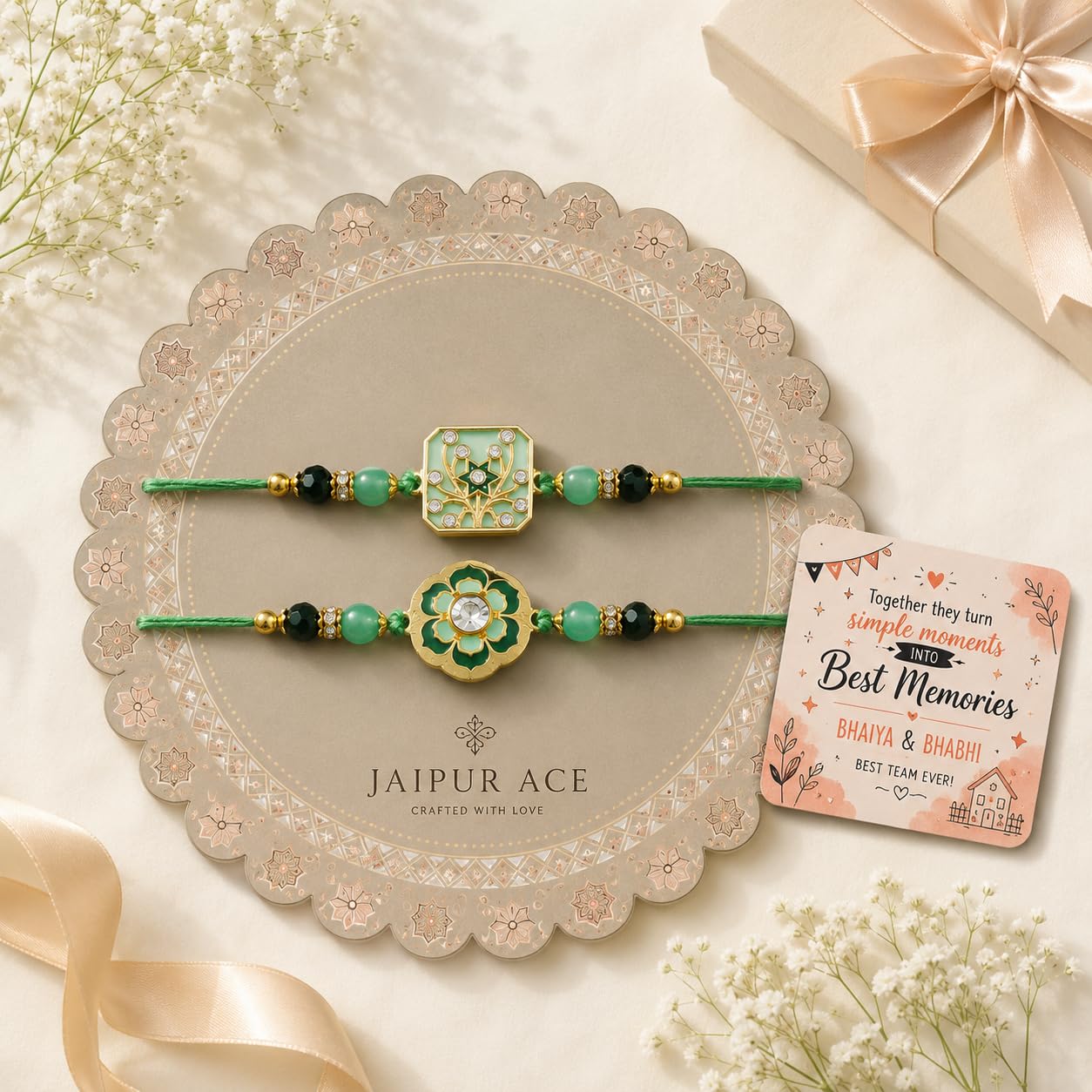 JAIPUR ACE Designer Rakhi Combo with Fridge Magnet |Fancy Thread for Bhaiya Bhabhi | Rakshabandhan Gift Set with Decorative C