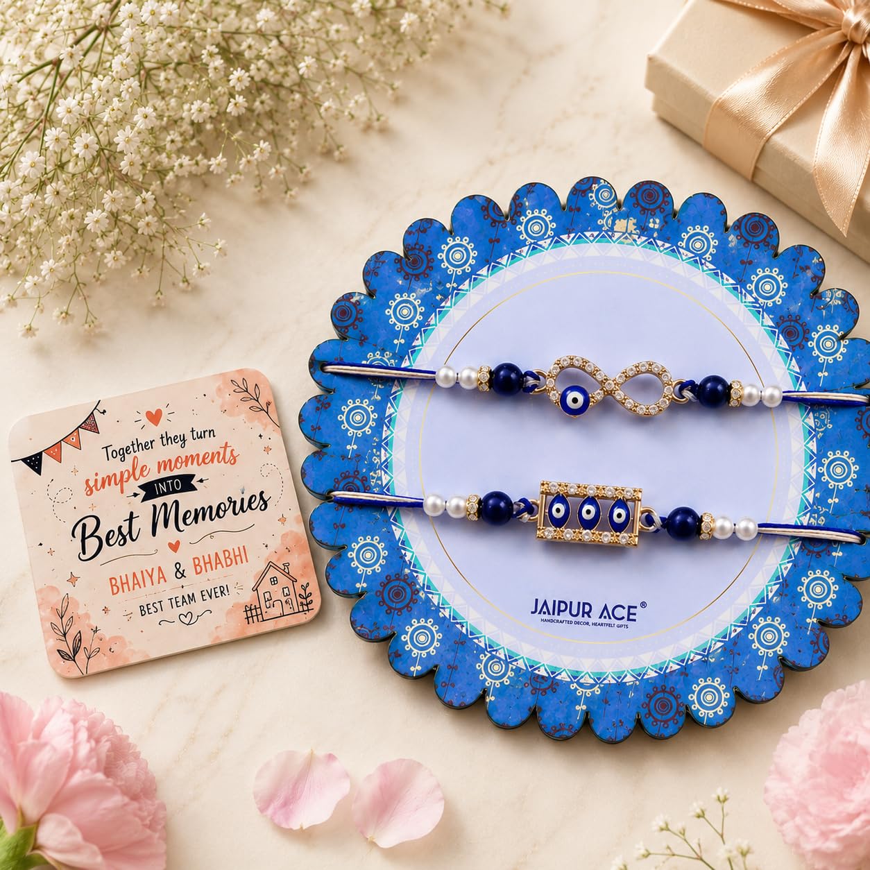 JAIPUR ACE Designer Rakhi Combo with Fridge Magnet |Fancy Thread for Bhaiya Bhabhi | Rakshabandhan Gift Set with Decorative C