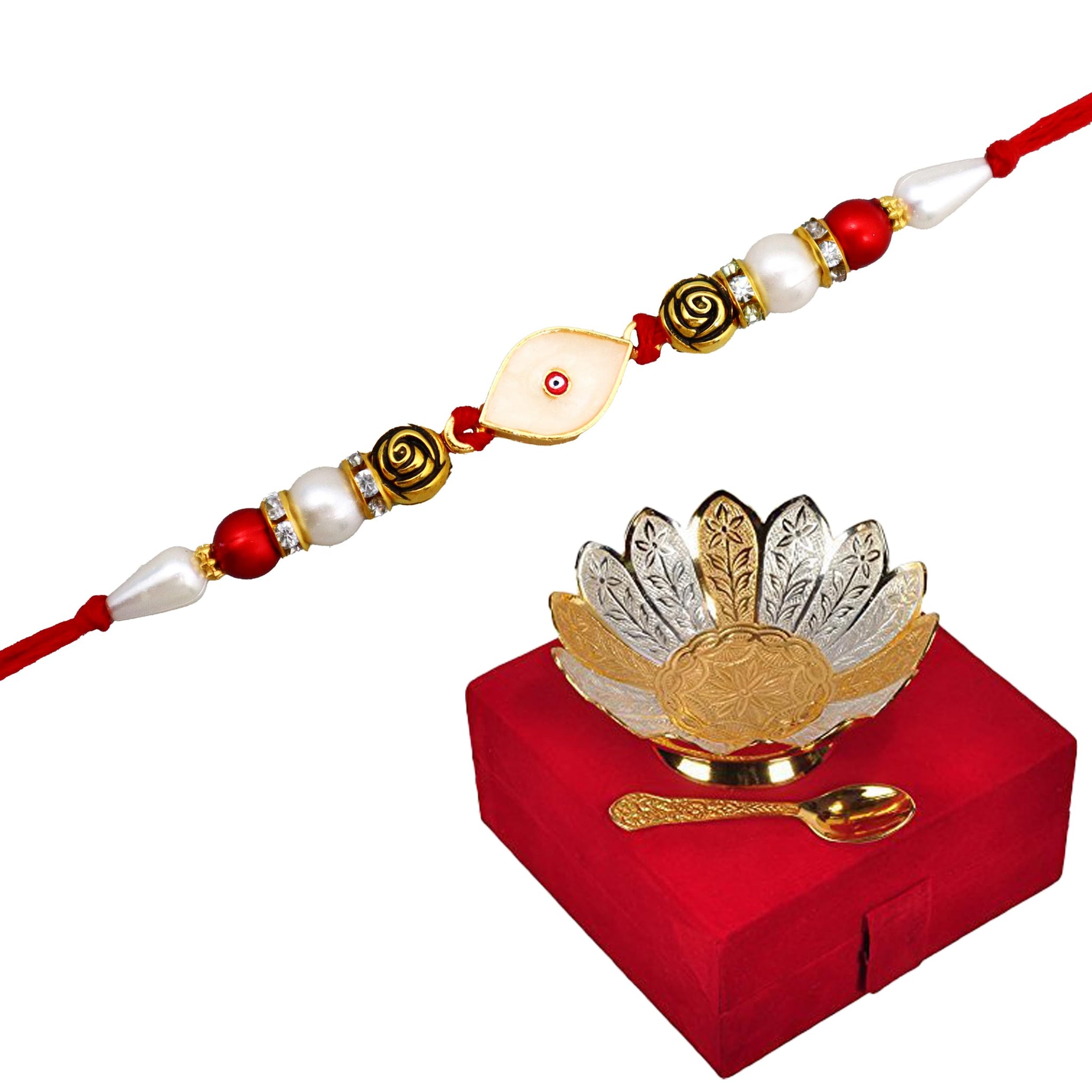 Jaipur Ace Rakhi Gift Brother | OM Rakhi for Brother with Gift Silver And Gold Plated Bowl Set | Handmade Rakhi for Bro, Brot
