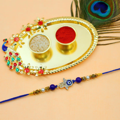 JAIPUR ACE Rakhi Combo Set of Evil Eye Rakhi Elegant Beads with Golden Pooja thali and Roli for Bro/Brother/Bhaiya/Bhai/Raksh