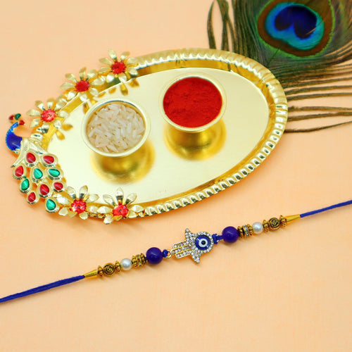 JAIPUR ACE Rakhi Combo Set of Evil Eye Rakhi Elegant Beads with Golden Pooja thali and Roli for Bro/Brother/Bhaiya/Bhai/Raksh