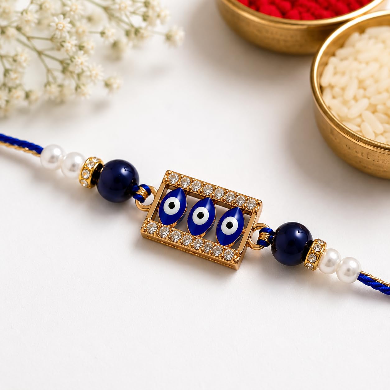 JAIPUR ACE Rakhi Gift Hamper with Silver Plated Bowl Set, Pooja Thali, 2 Designer Rakhis, Roli Chawal, Red Velvet Box - Raksh