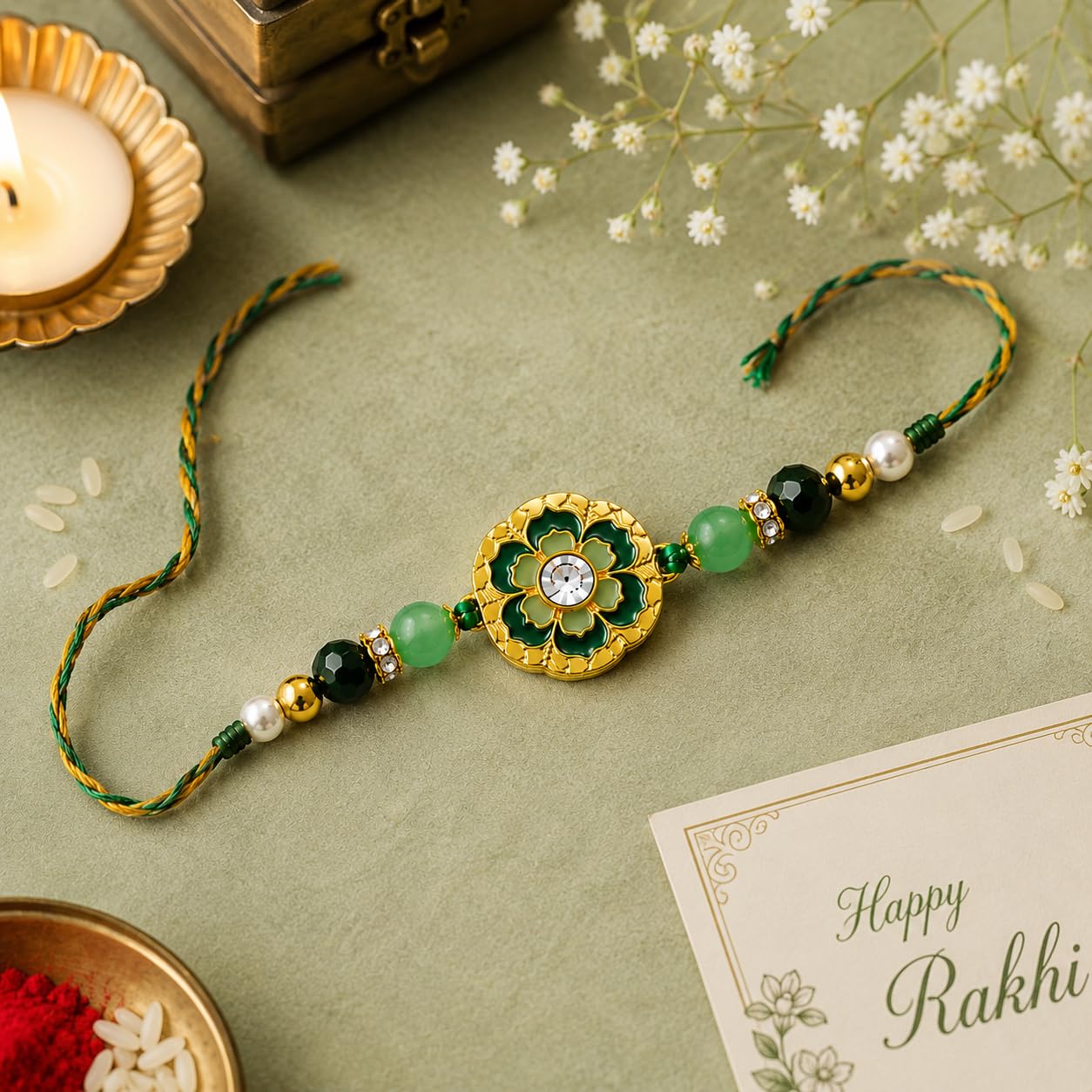 JAIPUR ACE Rakhi Gift Hamper with Silver Plated Bowl Set, Pooja Thali, 2 Designer Rakhis, Roli Chawal, Red Velvet Box - Raksh