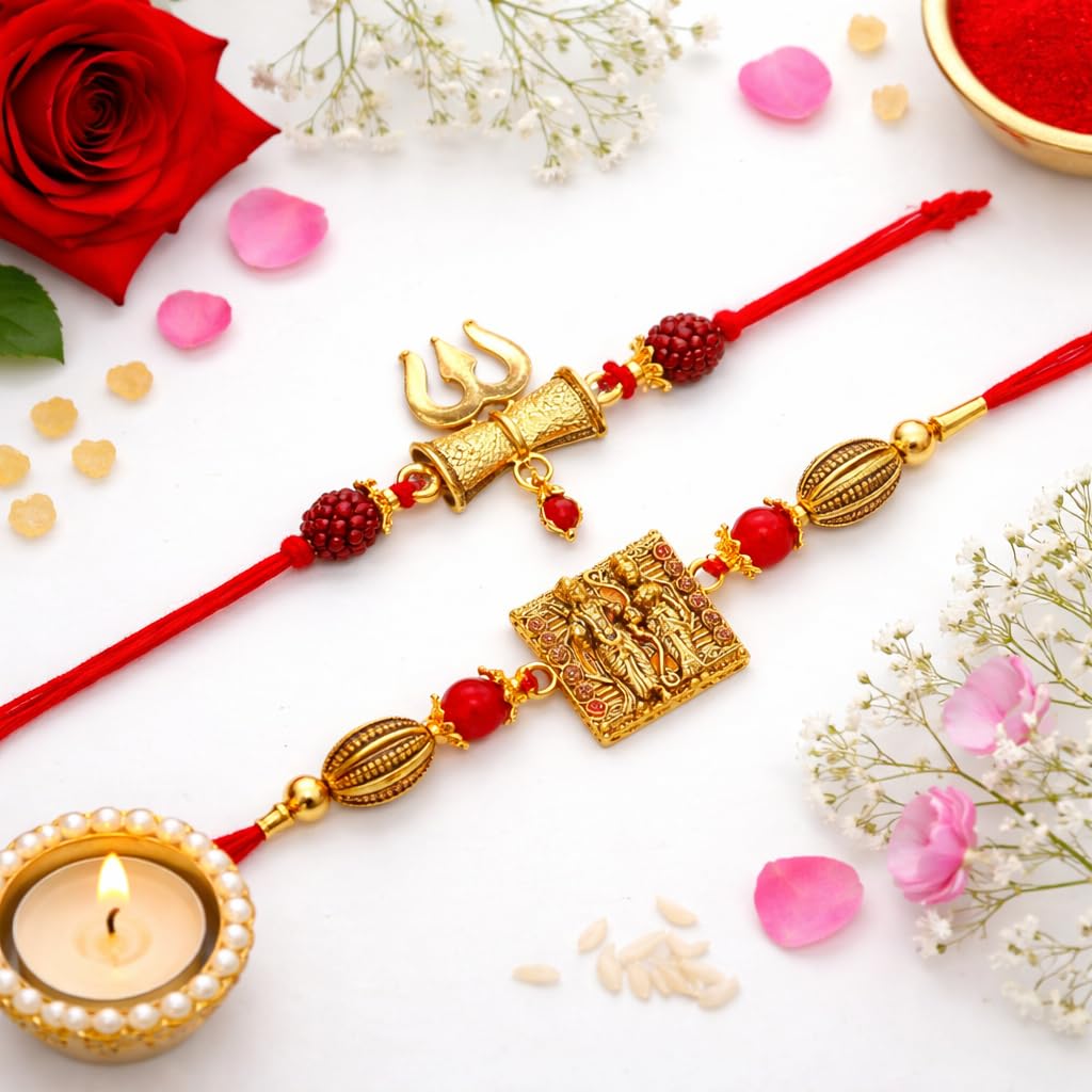 JAIPUR ACE Rakhi Gift Hamper with Silver Plated Bowl Set, Pooja Thali, 2 Designer Rakhis, Roli Chawal, Red Velvet Box - Raksh
