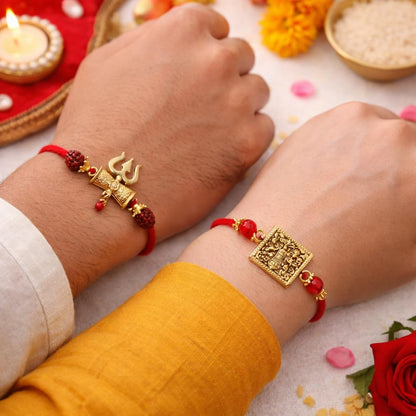 JAIPUR ACE Rakhi Gift Hamper with Silver Plated Bowl Set, Pooja Thali, 2 Designer Rakhis, Roli Chawal, Red Velvet Box - Raksh