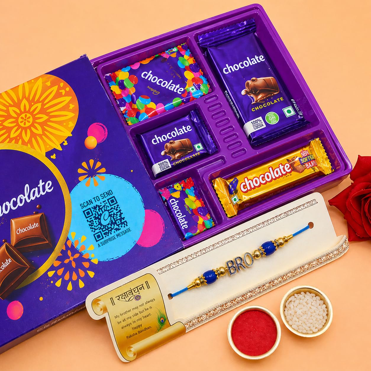 JAIPUR ACE Rakhi Hamper with Chocolate, Raksha Bandhan Gift Combo with Roli Kumkum and Greeting Card (31)