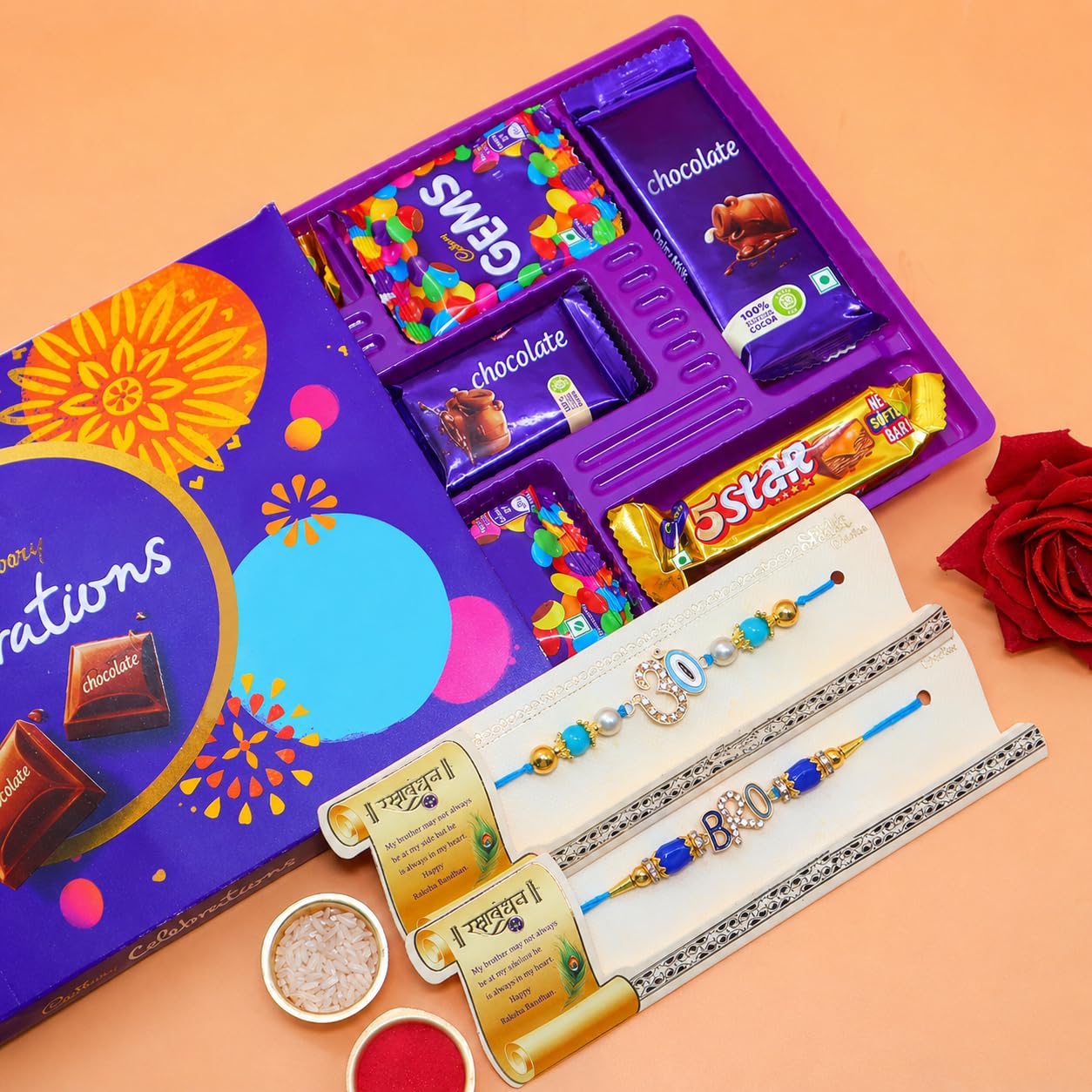 JAIPUR ACE Rakhi Hamper with Chocolate, Raksha Bandhan Gift Combo with Roli Kumkum and Greeting Card (7)