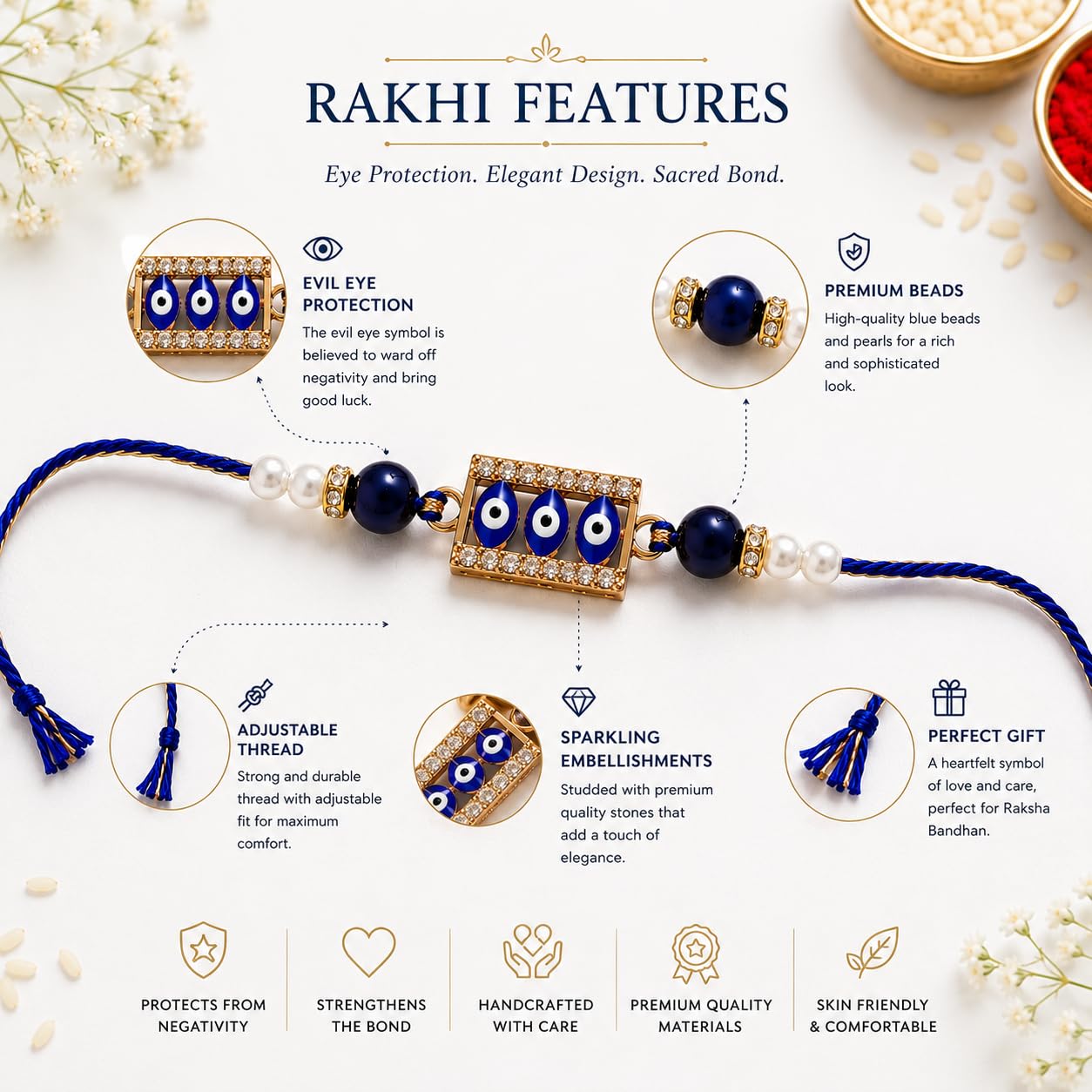 JAIPUR ACE Raksha Bandhan Gift Combo with 2 Kids Printed Water Bottles and 2 Rakhi Set Om Evil Eye and Shiva Rudraksha Rakhi 
