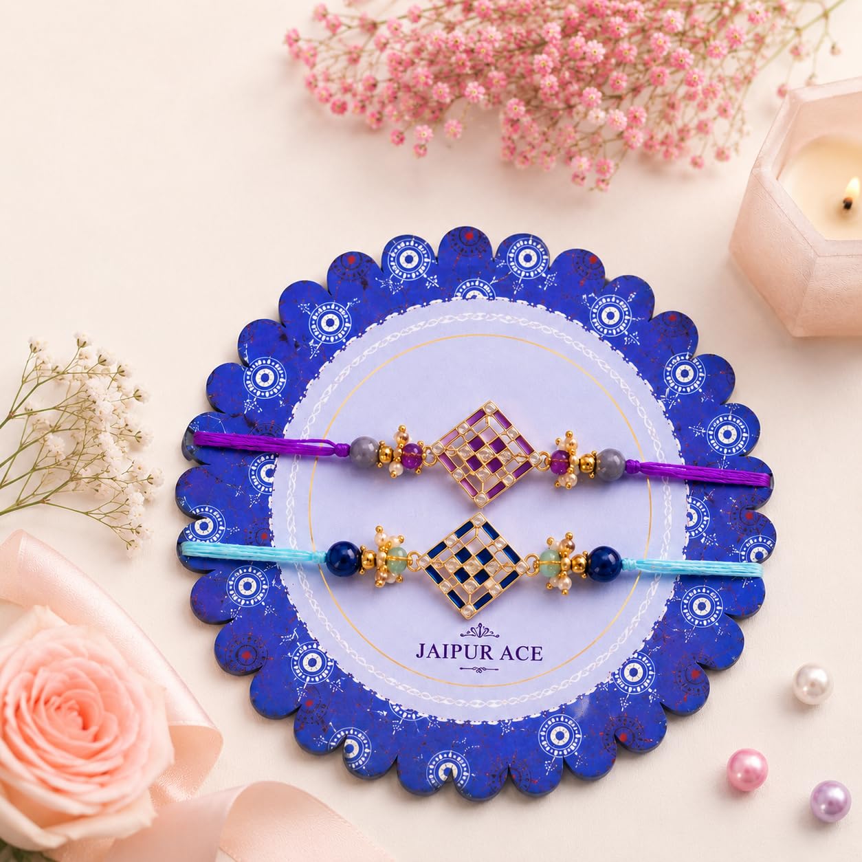 JAIPUR ACE Raksha Bandhan Gift Combo with 2 Kids Printed Water Bottles and 2 Rakhi Set Om Evil Eye and Shiva Rudraksha Rakhi 