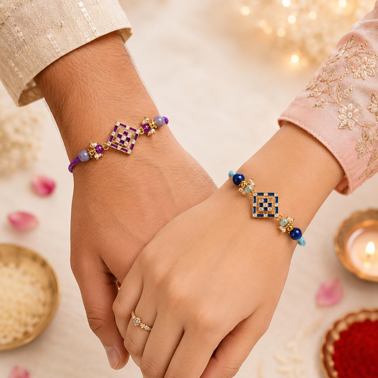 JAIPUR ACE Raksha Bandhan Gift Combo with 2 Kids Printed Water Bottles and 2 Rakhi Set Om Evil Eye and Shiva Rudraksha Rakhi 