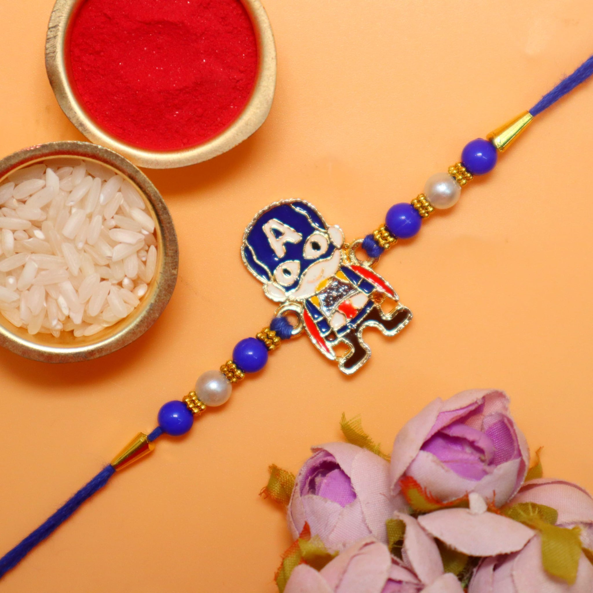 JAIPUR ACE Raksha Bandhan Gift Combo with 2 Kids Printed Water Bottles and 2 Rakhi Set Om Evil Eye and Shiva Rudraksha Rakhi 