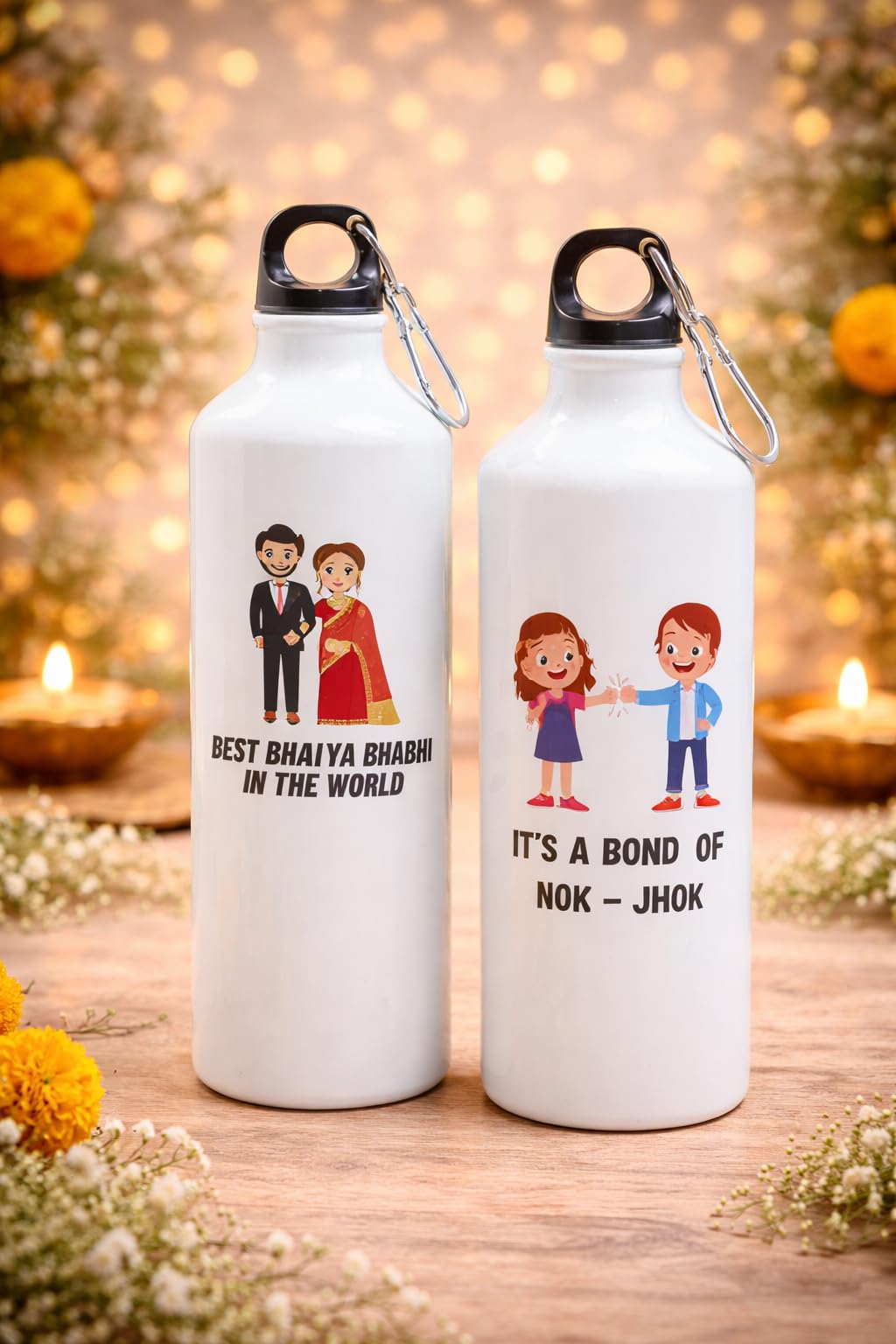 JAIPUR ACE Raksha Bandhan Gift Combo with 2 Kids Printed Water Bottles and 2 Rakhi Set Om Evil Eye and Shiva Rudraksha Rakhi 