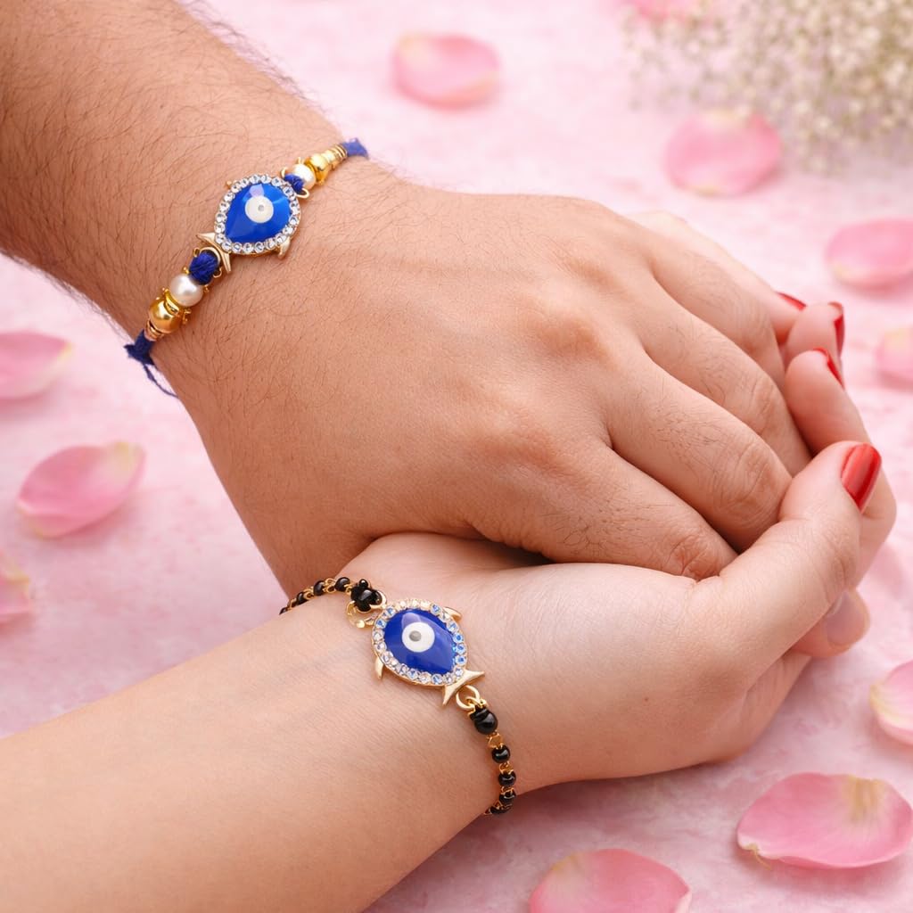 JAIPUR ACE Raksha Bandhan Gift Combo with 2 Kids Printed Water Bottles and 2 Rakhi Set Om Evil Eye and Shiva Rudraksha Rakhi 