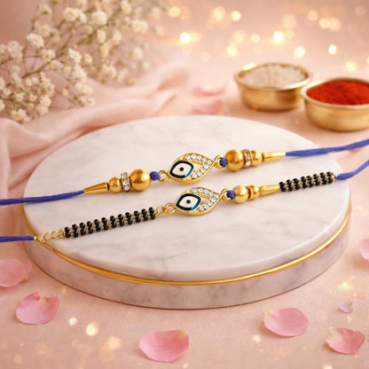 JAIPUR ACE Raksha Bandhan Gift Combo with 2 Kids Printed Water Bottles and 2 Rakhi Set Om Evil Eye and Shiva Rudraksha Rakhi 