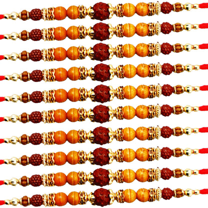 JAIPUR ACE Rudraksha Rakhi with Elegant Traditional Handmade Dori Beads/Gold Plated Multicolor Thread Rakhi with Different Pa