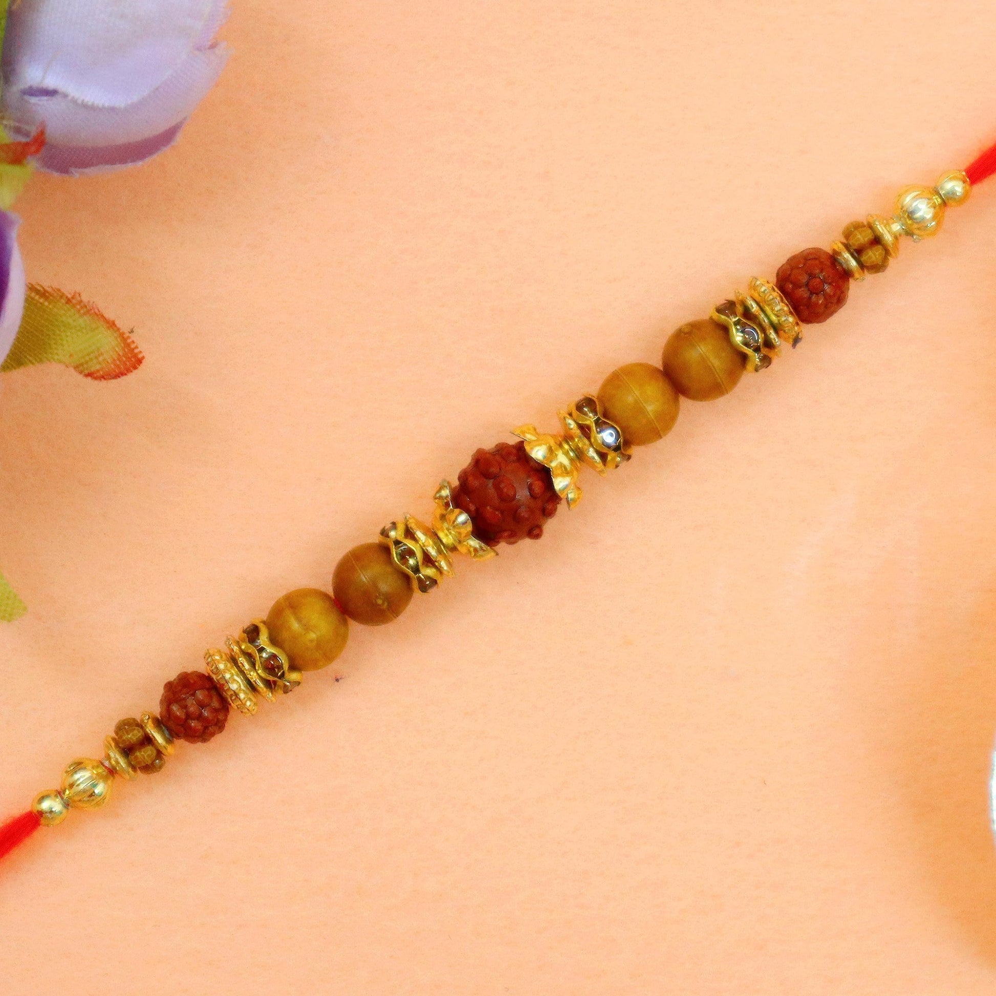 JAIPUR ACE Rudraksha Rakhi with Elegant Traditional Handmade Dori Beads/Gold Plated Multicolor Thread Rakhi with Different Pa